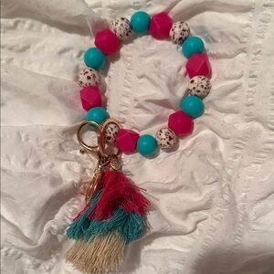 Pink and Turquoise Beaded Bracelet with Tassel